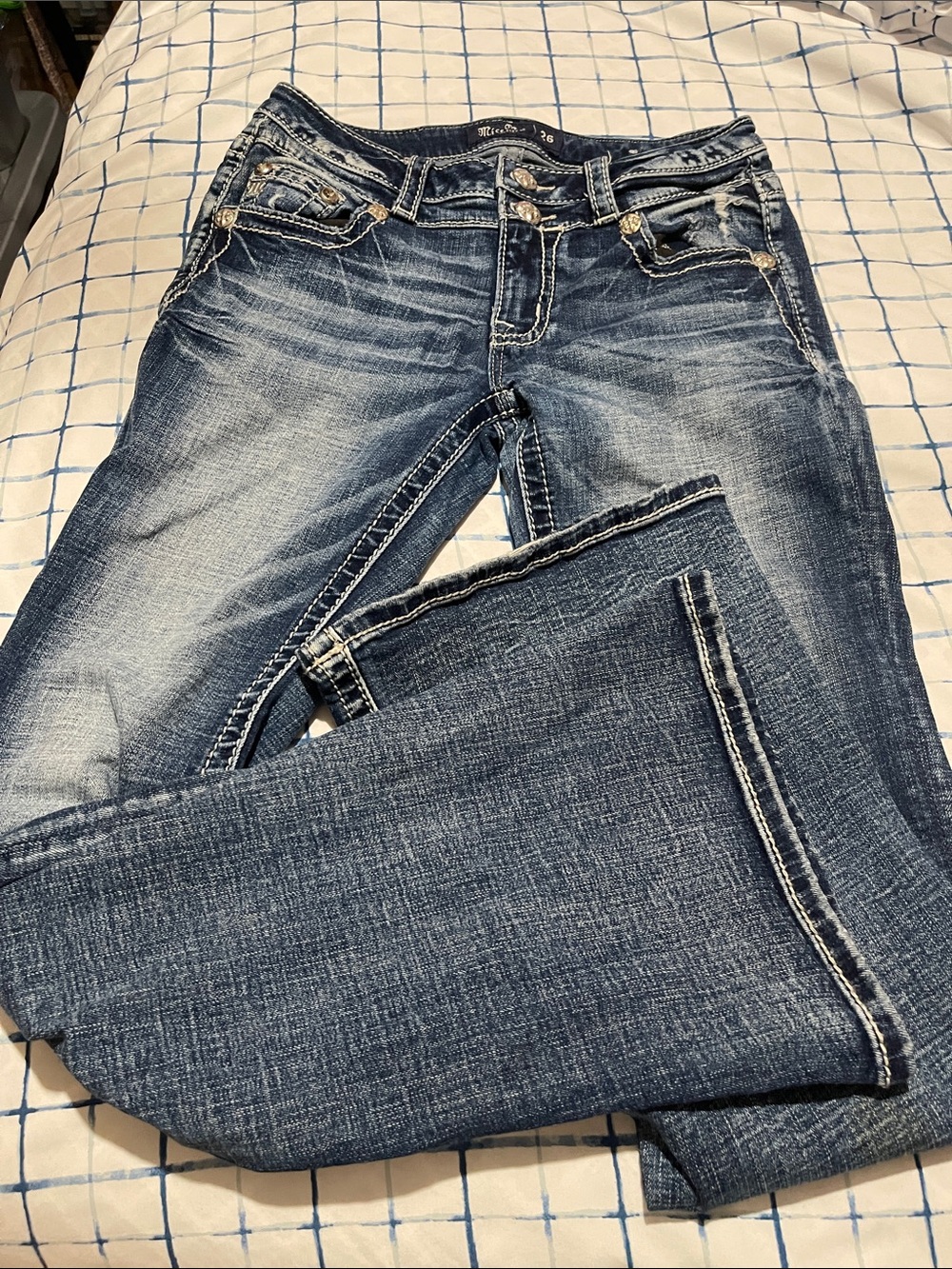 Miss Me Women's Blue Faded Distressed Jeans - Picture 2 of 7
